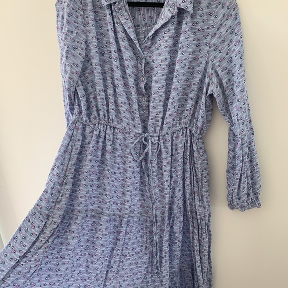 Blue floral long sleeve dress with drawstring waist. - Picture 3 of 4